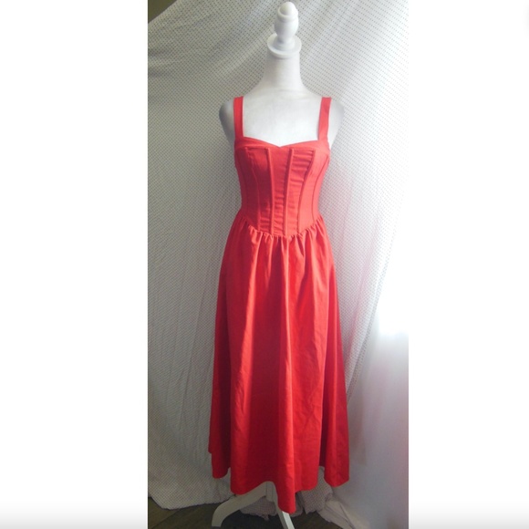 NEW ASTR The Label RED Sweetheart CORSET Linen A-LINE Midi DRESS XS - Picture 4 of 16